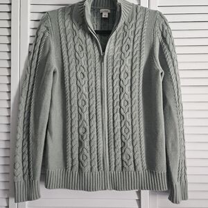 L.L. Bean Women's Zip Up Cable Knit Sweater - Gray